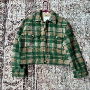 Wilfred Green and Tan Plaid Cropped Wool-blend Jacket